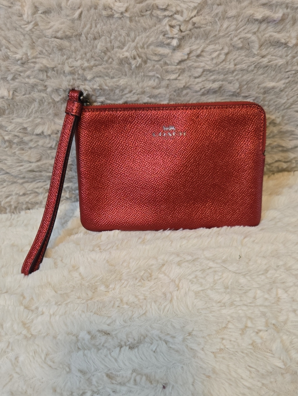 Coach Metallic Red Leather Wristlet